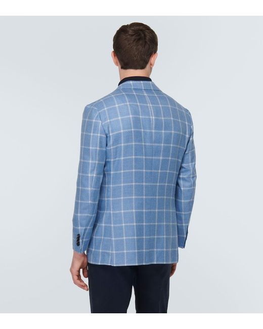 Kiton Blue Checked Cashmere And Silk Blazer for men