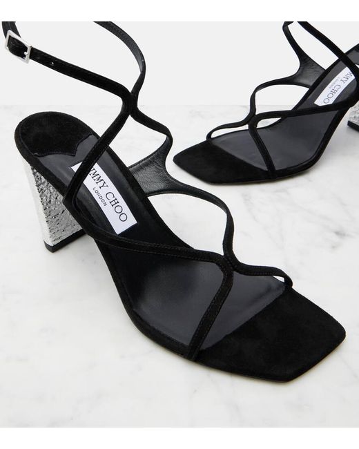 Jimmy Choo Black Azie 85 Embellished Suede Sandals