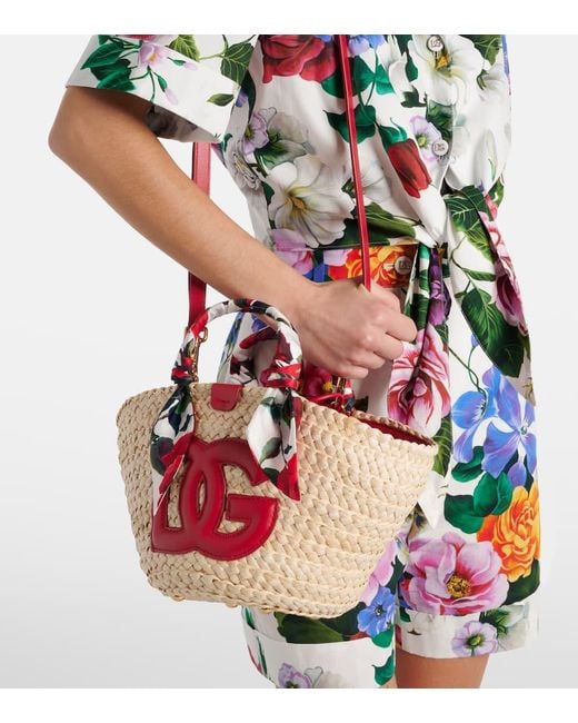 Dolce & Gabbana Pink Kendra Small Straw Basket Bag