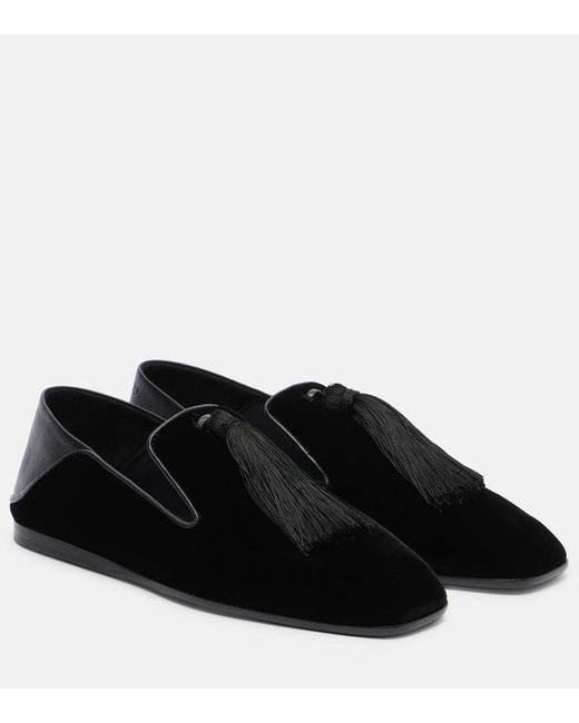 Jimmy Choo Black Eliot Slipper Leather-Trimmed Velvet Slip-On Shoes