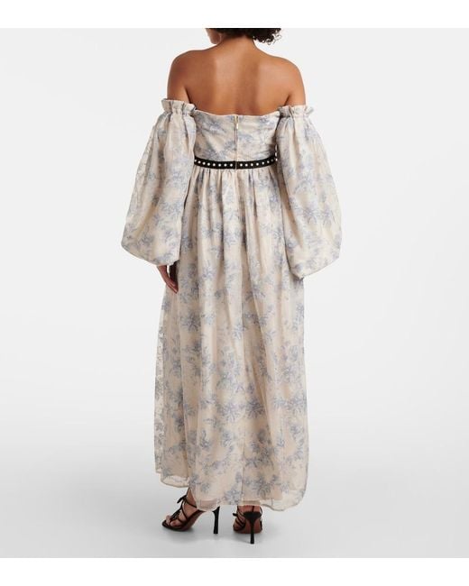 Agua Bendita Blue Alheli Balloon-Sleeve Floral Maxi Dress