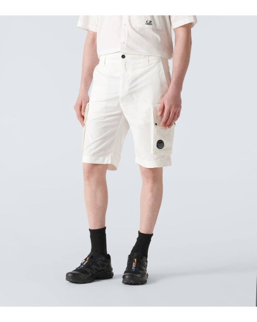 C P Company White Cotton-blend Twill Cargo Shorts for men