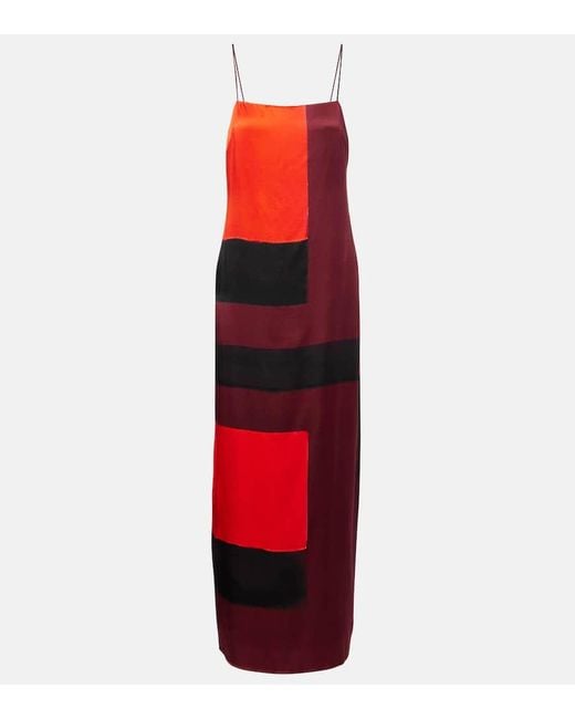 Staud Red Mae Printed Silk-Blend Maxi Dress