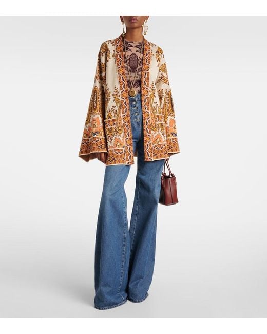 Etro Brown Jacquard Cotton-Blend Wrap Cardigan