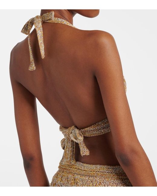 Valentino Metallic Open-Knit Linen-Blend Lame Crop Top