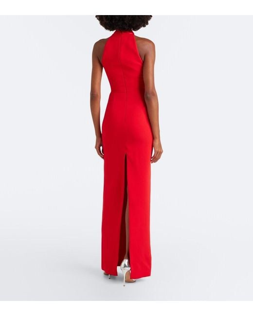 David Koma Red Embellished Halterneck Satin-Trimmed Gown