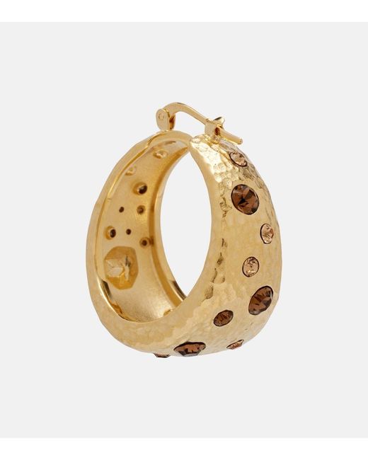 Oscar de la Renta Metallic Crystal-Embellished Hoop Earrings