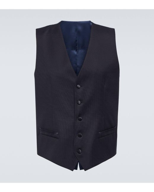 Dolce & Gabbana Blue Wool And Silk-blend Vest for men