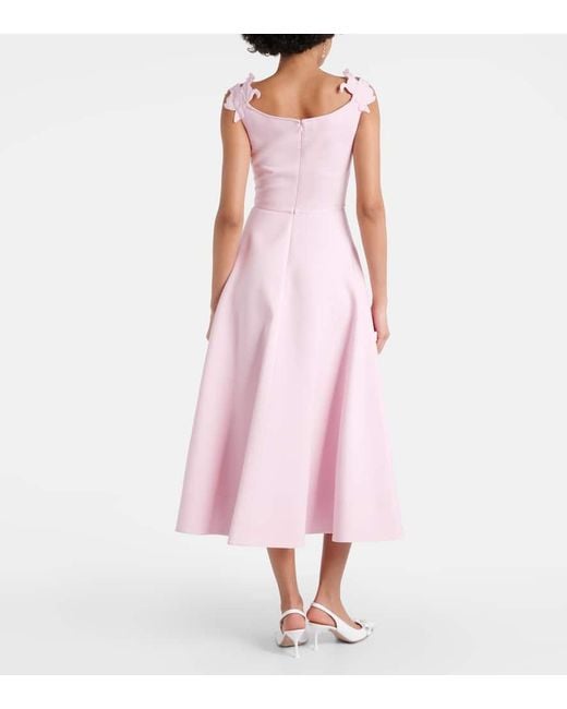 Vestido midi de lana y seda con aplique floral Valentino de color Pink