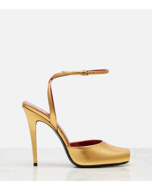 Saint Laurent Red La Scandale 110 Metallic Leather Sandals