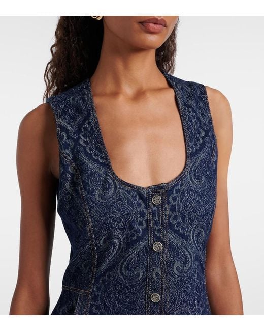 Etro Blue Printed Denim Midi Dress