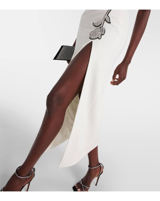 David Koma White Crystal-embellished Cady Midi Dress