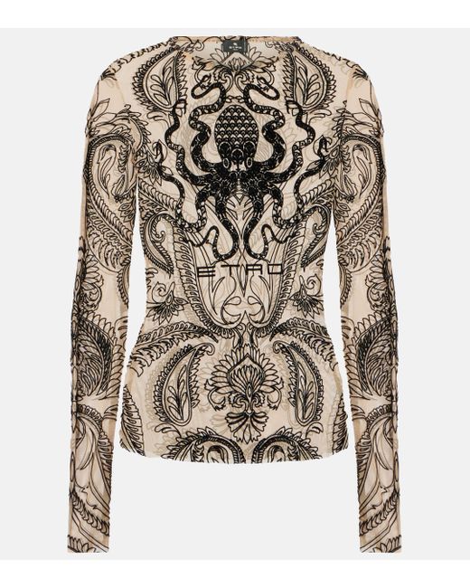 Etro Brown Printed Tulle Top