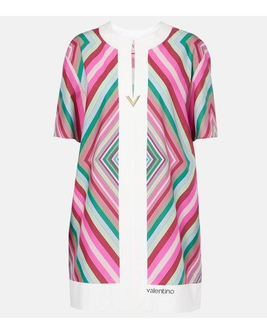 Valentino Pink Vgold Rhombus 75 Cotton Poplin Minidress