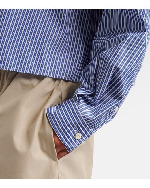 Miu Miu Blue Striped Cropped Cotton Poplin Shirt