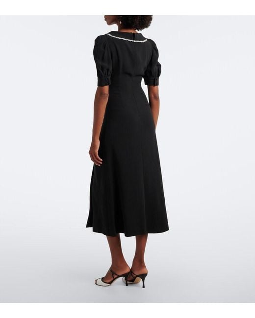 Alessandra Rich Black Lace-Trimmed Cady Midi Dress