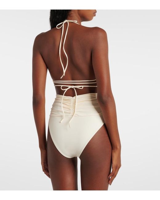 Magda Butrym White Floral-Applique High-Rise Bikini Bottoms