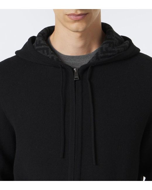 Fendi Black Cashmere-Blend Zip-Up Hoodie for men
