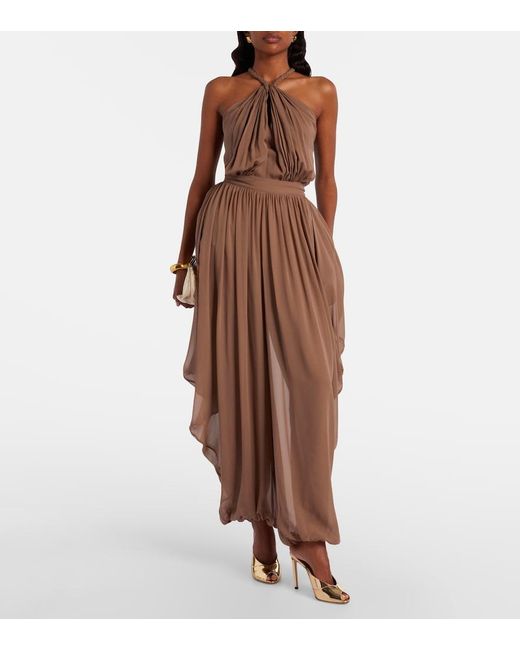 Elie Saab Brown Draped Silk Pants