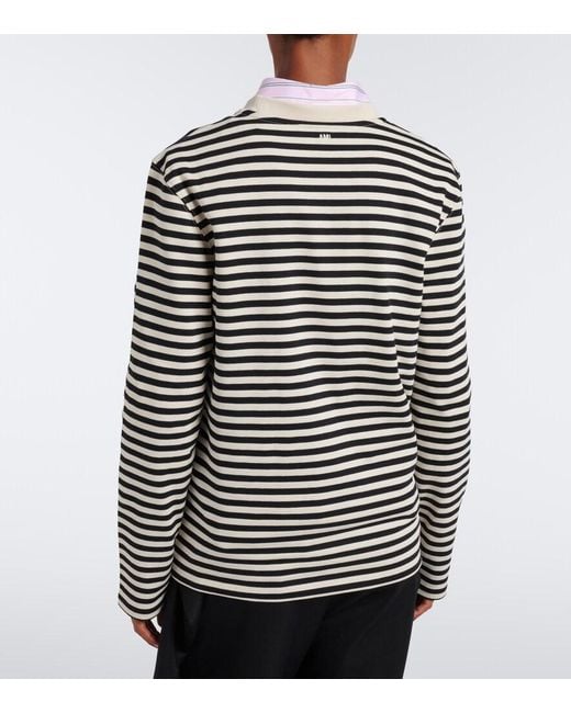 AMI Black Ami De Coeur Striped Cotton T-Shirt