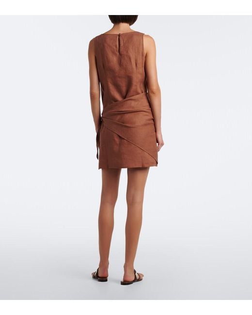 Faithfull The Brand Brown Souline Draped Linen Minidress