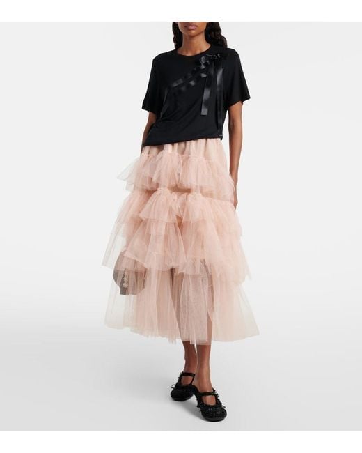 Simone Rocha Black Bow-Detail Jersey T-Shirt