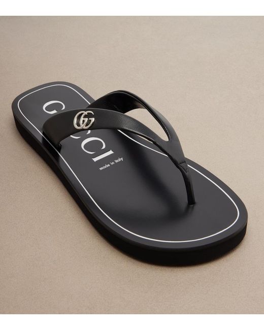 Gucci Brown Double G Leather Thong Sandals