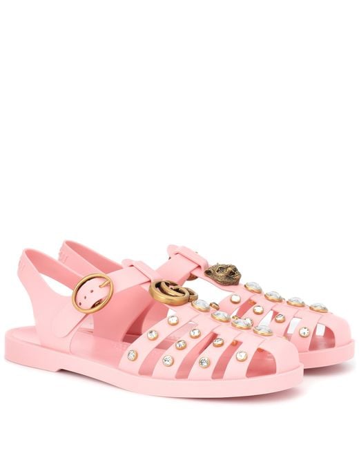 Gucci Pink Crystal-embellished Jelly Sandals