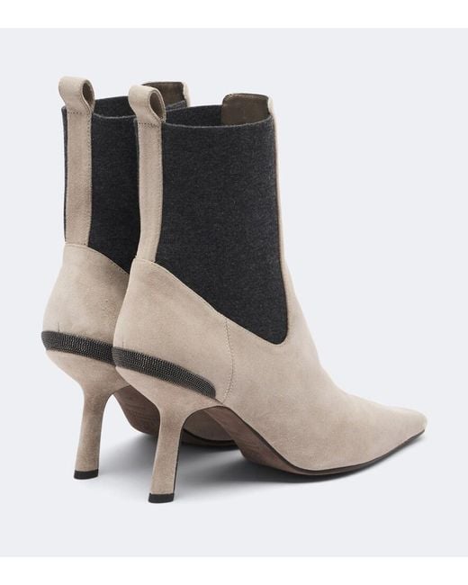 Brunello Cucinelli White Monili Suede Chelsea Boots