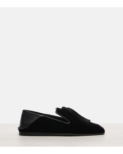 Jimmy Choo Black Eliot Slipper Leather-Trimmed Velvet Slip-On Shoes