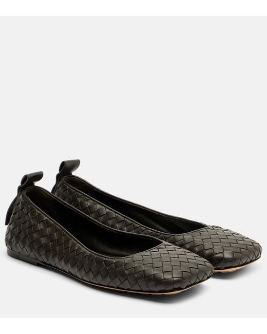 Bottega Veneta Black Charlotte Intrecciato Leather Ballet Flats