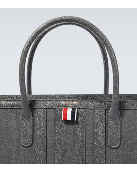 Thom Browne Gray 4-bar Leather-trimmed Canvas Tote Bag for men