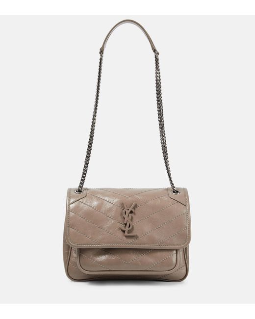 SAINT LAURENT Niki Baby mini quilted crinkled glossed-leather