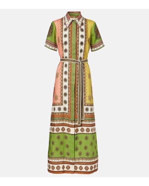 ALÉMAIS Green Contina Belted Linen Shirt Dress