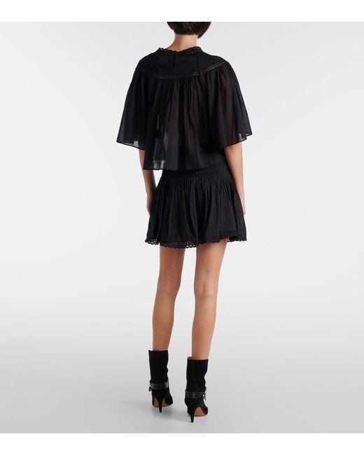 Isabel Marant Black Garia Lace-Trimmed Cotton Blouse