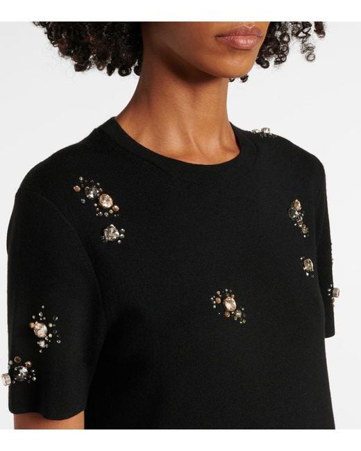 Vestido Midi De Mezcla De Lana Adornado Tory Burch de color Black