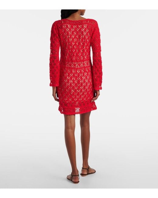 Anna Kosturova Red Bianca Crochet Cotton Minidress