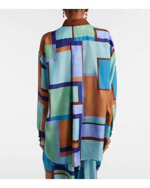 Zimmermann Blue Como Printed Silk Satin Shirt