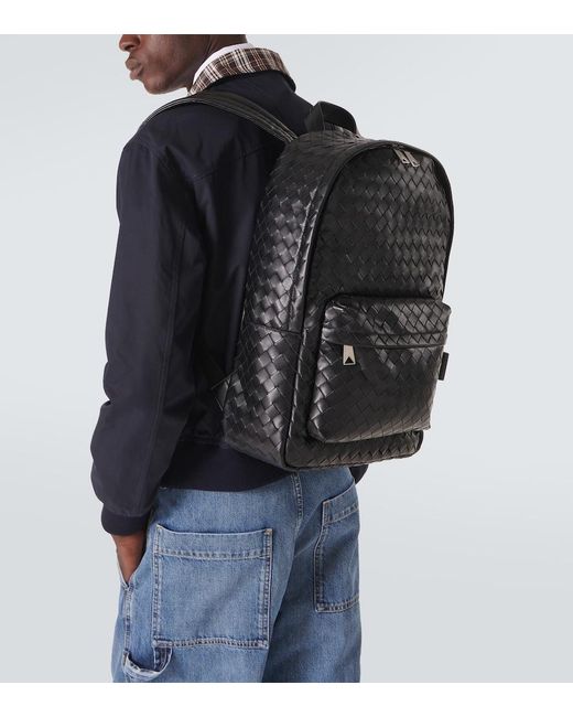 Bottega Veneta Black Intrecciato Leather Backpack for men