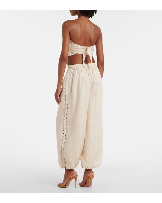 Jonathan Simkhai Natural Lace-Trimmed Linen-Blend Wide-Leg Pants