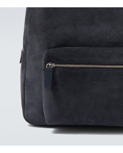 Kiton Black Leather-Trimmed Suede Backpack for men