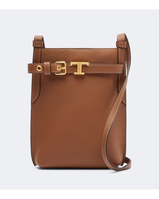 Tod's Brown T Timeless Leather Phone Pouch