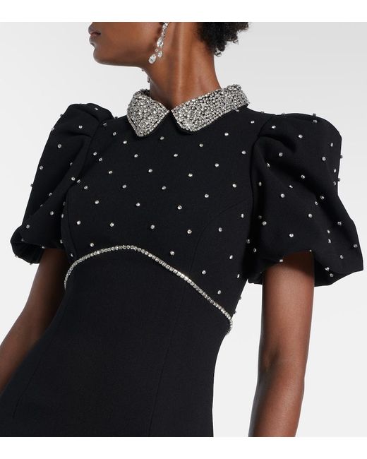 Rebecca Vallance Black Amery Embellished Puff-Sleeve Gown