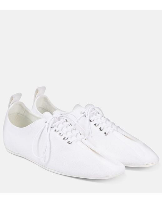 Totême White Canvas Lace-Up Flats