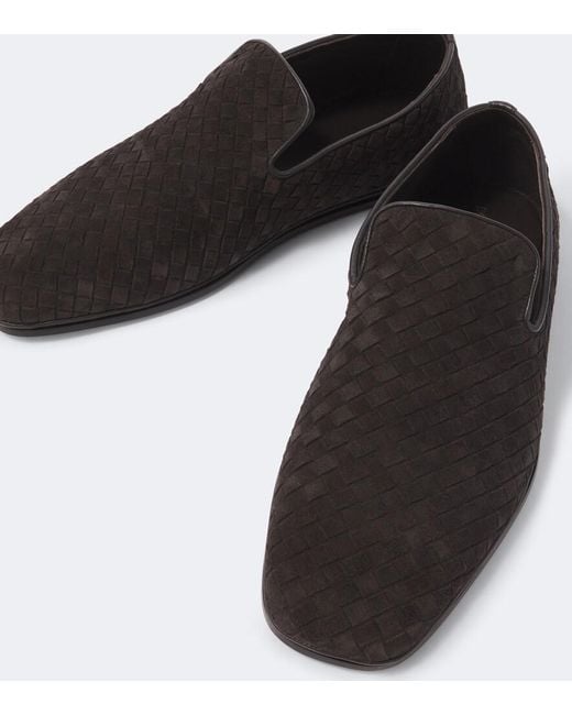 Bottega Veneta Black Palazzo Intrecciato Suede Slip-On Shoes for men