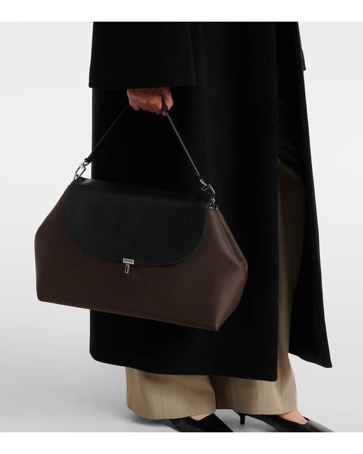 Totême  Black T-Lock Medium Leather-Trimmed Shoulder Bag