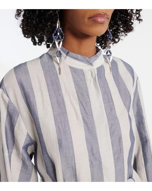 Max Mara Gray Max Mara Rima Striped Ramie And Cotton Midi Dress