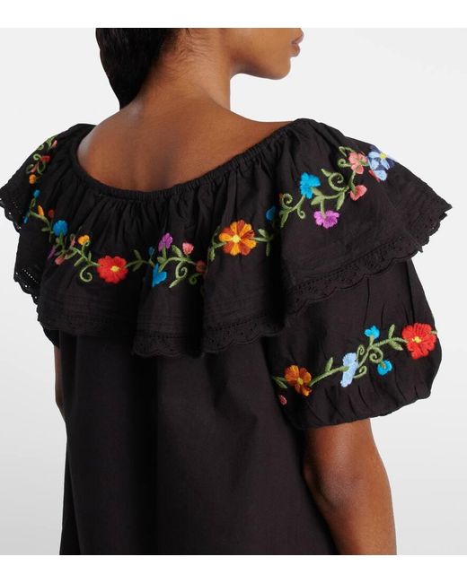 Rixo Black Besticktes Minikleid Saige Aus Baumwolle