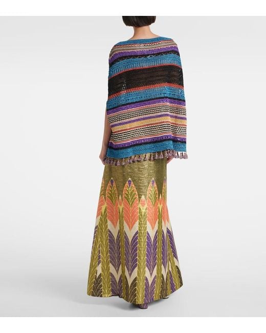 Valentino Blue Crochet Striped Lame Poncho