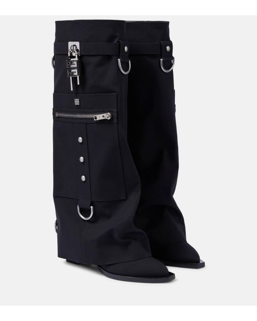 Givenchy Black Shark Lock Cowboy Boots With Pocket And Buckles